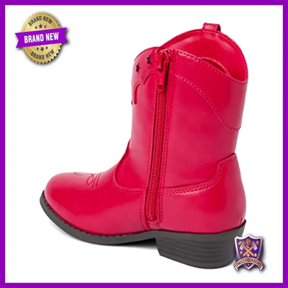 Toddler Cowgirl Boots Western Embroidered Stars Faux Leather Pull Tabs
